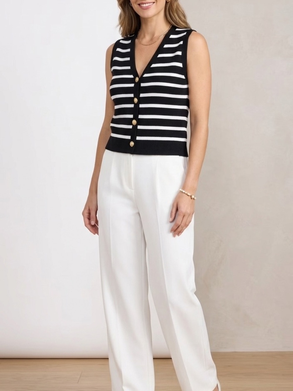 Black and White Striped Button-Up Vest size m cardigan